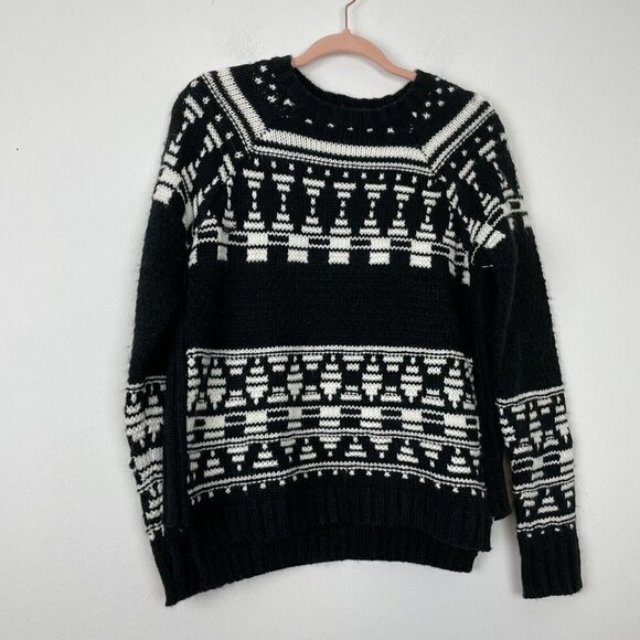 Forever 21 Black White Faire Isle Knit Sweater Size Large Actylic Wool Blend - Picture 1 of 8